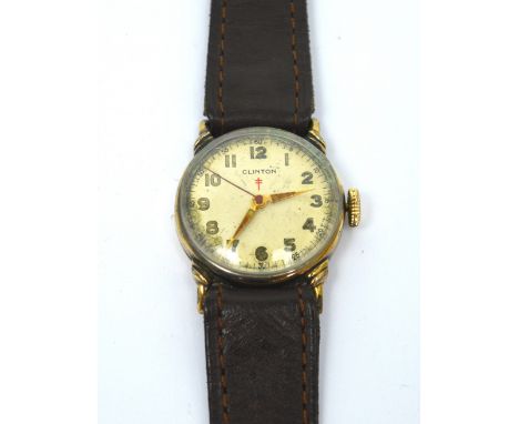 A c1940s WWII Free French Forces gentlemen's Clinton wristwatch, round gold-filled case, cream dial with painted luminous Ara