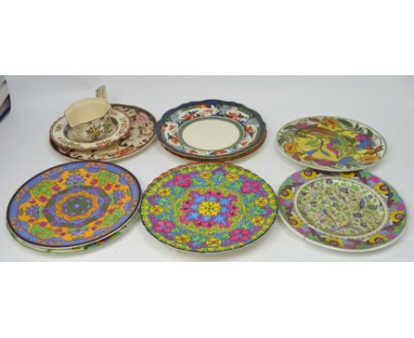 Nine mixed plates to include five Royal Doulton cabinet plates, a Royal Doulton 'Old Leeds Sprays' gravy boat, a Copeland Spo
