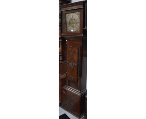 William Lister; a late 18th century mahogany inlaid longcase clock, brass dial with chased foliate decoration, silvered dial 