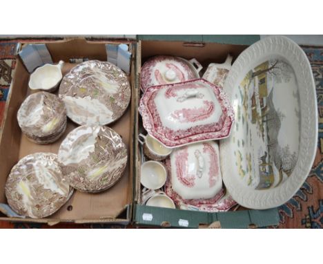 A quantity of Johnson Bros dinner and teaware to include Spode tureens and meat plate and an Adams 'New York' turkey plate.