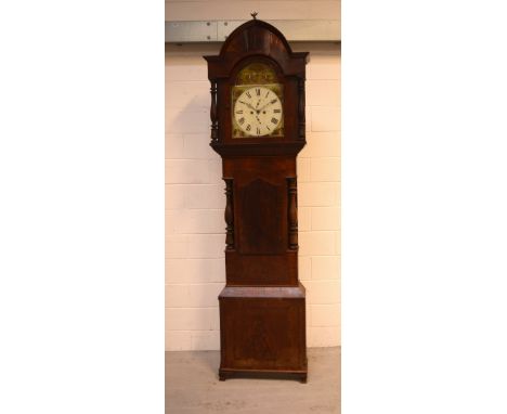 A large 19th century mahogany eight-day longcase clock, the arched painted enamel dial with automaton figures, dial signed 'G