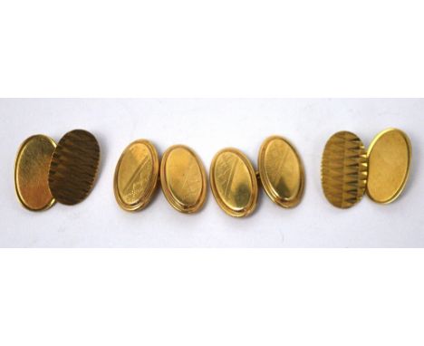 Two pairs of 9ct gold oval cufflinks, approx combined 9.4g.