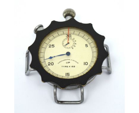 A rare c1940s WWII LIP Bombardiers' Timer, the aluminium case with outer rotating bezel and four heavy duty solid lugs for st