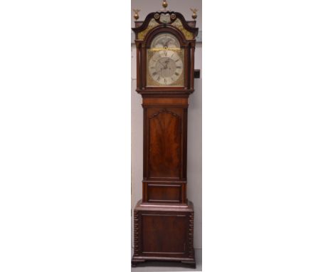 A fine early 19th century mahogany eight-day longcase clock, the arched silvered and brass with moon phase inscribed 'On Time