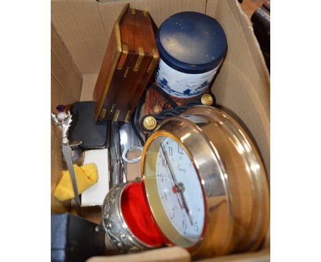 A collectors' lot to include a brass-bound trinket box, a pair of naval epaulettes, cased medical instruments etc.