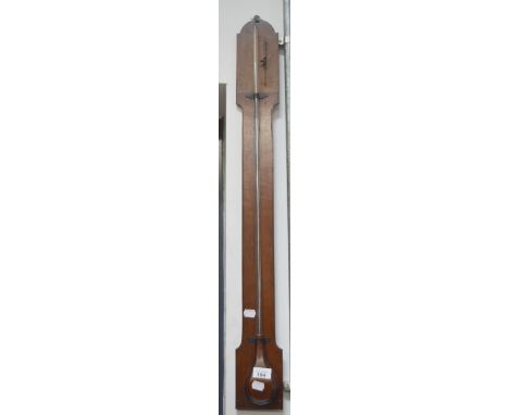 A 19th century mahogany stick barometer by Robert Commach of Ormskirk with moulded faceted teardrop-shaped cistern cover, hei