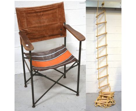 A metal-framed director's folding chair with beech arms and a rope ladder.