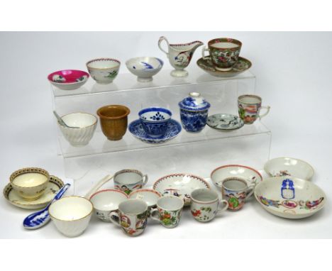 A quantity of 18th and 19th century English and Oriental ceramics to include an 18th century Caughley 'Salopian' tea bowl and