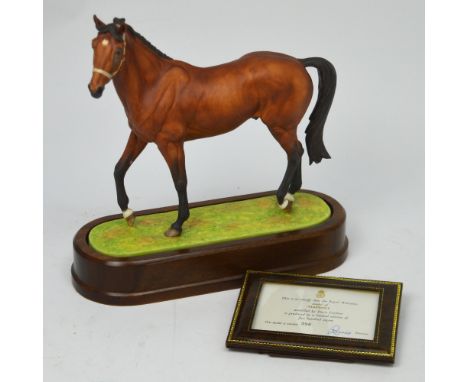 Royal Worcester; a figure of a racehorse 'Nijinsky' modelled by Doris Lindner 1971, limited edition no.396/500, on fitted woo