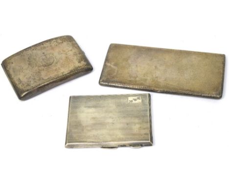 Three hallmarked silver cigarette cases with engine-turned decoration comprising a curved example, Walker & Hall, Sheffield 1