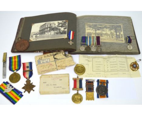 A medal group comprising three WWI medals; 1914 Star, War Medal and the Victory Medal for 10178 PTE W.T. DAVIES. M.S.L.I, a V