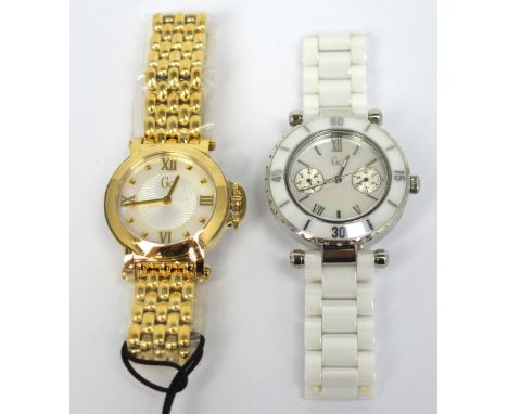 A Gc ladies' 'X52004L1S' wristwatch in gold colour and a Gc 'Diver Chic' ladies' chronograph watch (2).