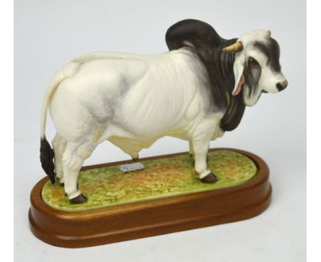 Royal Worcester; a figure of a 'Brahman Bull' modelled by Doris Lindner 1968, on fitted wooden plinth, height 23cm.