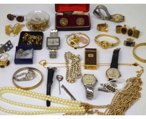 A large selection of 20th century costume jewellery to include cufflinks, wristwatches and other collectibles.