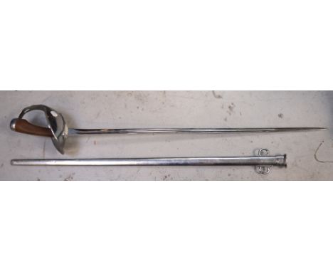 A 20th century chromed officer's dress sword with solid knuckle guard and solid scabbard, length 92cm.   CONDITION REPORT  Cr