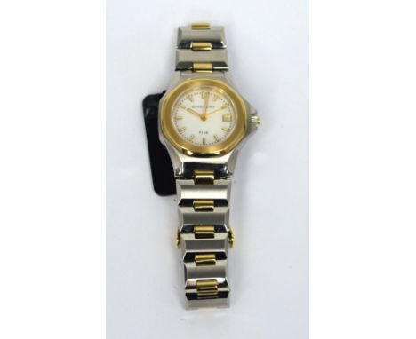 A ladies' Givenchy 'Five' stainless steel wristwatch with mother of pearl face set with baton numerals and date aperture, wit