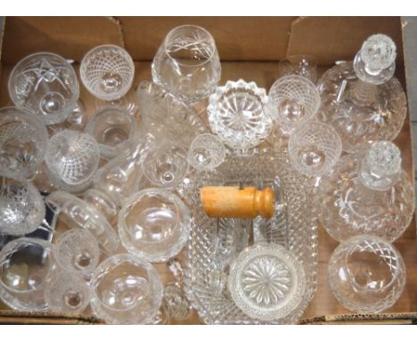 A quantity of vintage cut glass and crystal drinking glasses to include brandy glasses, sherry glasses, wine glasses and a pa