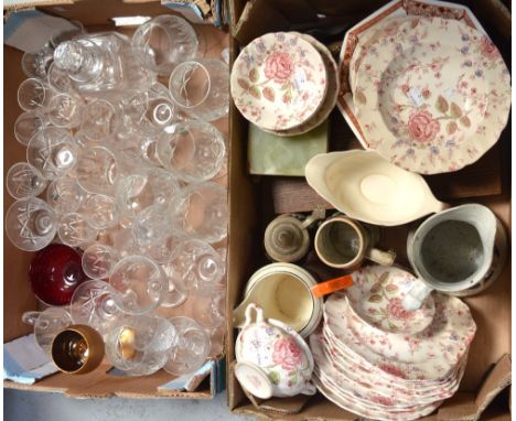 A quantity of ceramics to include a 19th century blue and white figural jug, Johnson Brothers 'Rose Chintz' dinnerware, an on