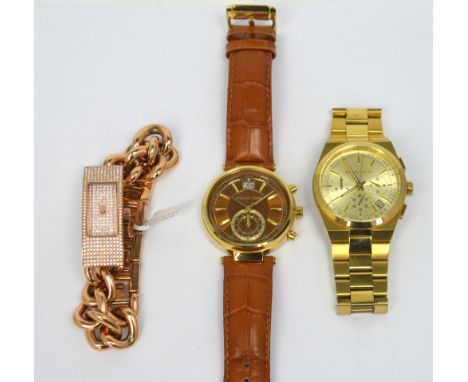 A Michael Kors ladies' 'Channing' chronograph watch, a Michael Kors ladies' 'Sawyer' chronograph watch and a further 'Hayen' 