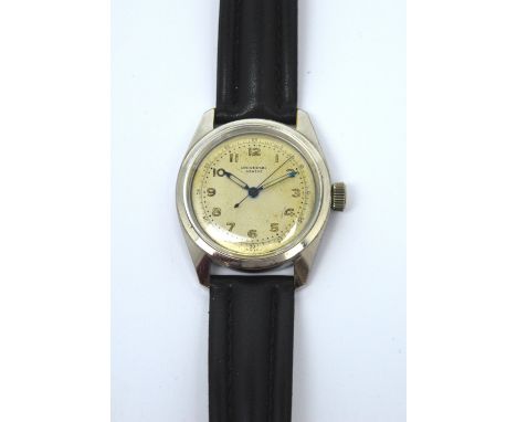 A c1940s gentlemen's Universal Genève wristwatch, all stainless steel case with screw-down back, seventeen-jewel manual-wind 