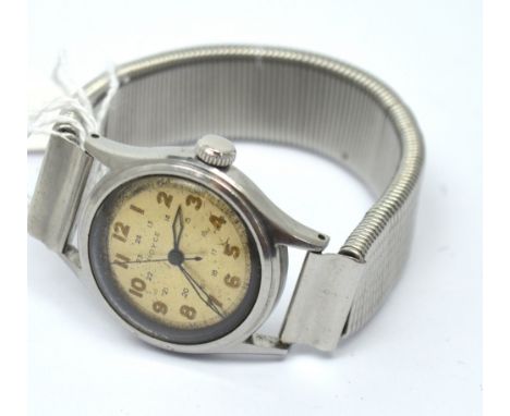 A c1940s gentlemen's Royce military-style wristwatch, early four-screw round stainless steel waterproof case and period WWII 