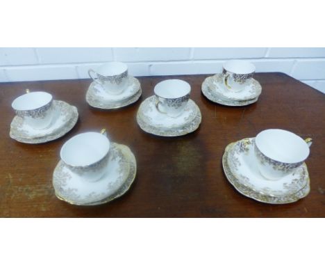 An Ashley fine bone china white glazed and gilded tea set, comprising six cups, six saucers and six side plates, (18) 