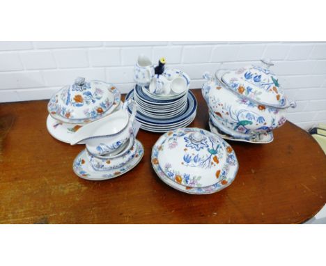 A quantity of Booths blue and white patterned table wares to include serving dishes and tureens etc., together with a Royal W