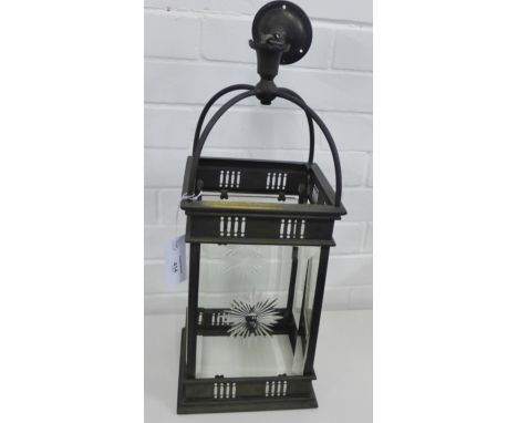 An Edwardian brass and  etched glass panelled hall lantern, 55cm x 23cm 