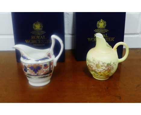 Two Royal Worcester boxed historical jug collectable's, to include a blush ivory flat back example and a Nelson Imari jug, bo