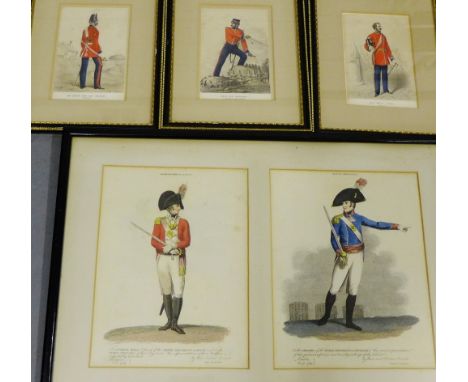 A pair of coloured prints depicting a Royal Artillery and Royal Regiment of Foot Soldier, together with a coloured print of t