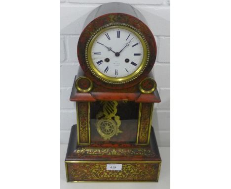 A 19th century French domed top mantle clock, the enamelled dial inscribed No1 Hry Marc Paris, with Boulle work and brass dec