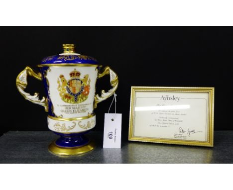 An Aynsley Glamis Castle vase, painted by R. Band, to celebrate the 90th year of H.M. Queen Elizabeth, the Queen Mother, limi