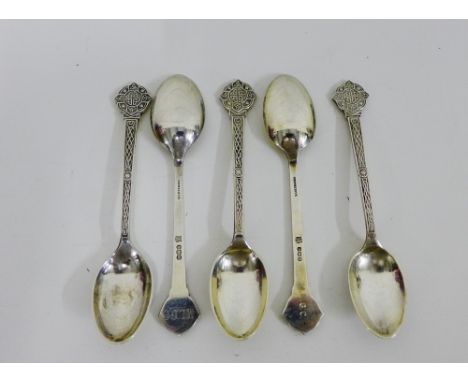 A set of five silver teaspoons with celtic pattern stem and terminals by Cooper Brothers & Sons, Sheffield 1967 (5) 