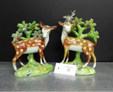 A pair of pearl ware flat back deer figures, 21cm high, (2) 
