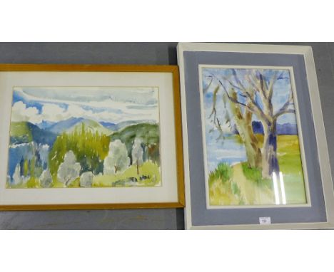 R. MacDonald Scott Landscape Watercolour Signed in a glazed frame, together with another by the same hand, 35 x 50cm, (2) 