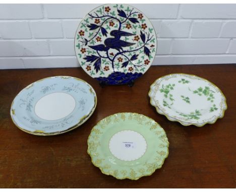 A collection of porcelain cabinet plates, to include Royal Crown Derby, Normandy pattern and Green Derby Panel pattern, toget