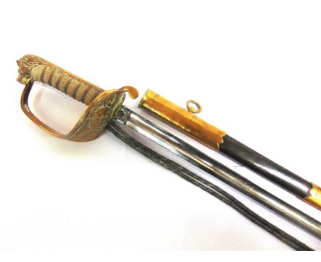 A BRITISH 1827 PATTERN NAVAL OFFICER'S SWORD  retailed by Matthews &amp; Co., the 79.5cm straight blade marked at the ricasso
