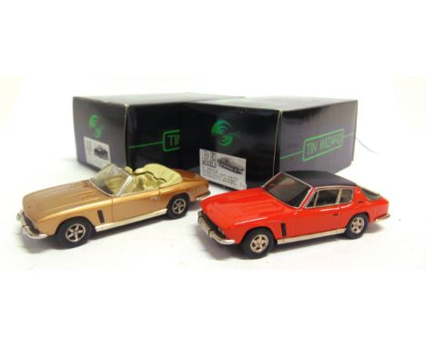 [WHITE METAL]. TWO 1/43 SCALE TIN WIZARD ENCO MODEL CARS  comprising a No.EN006-2, Jensen Interceptor Convertible, gold, mint