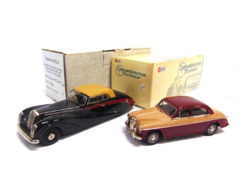 [WHITE METAL]. TWO 1/43 SCALE MODEL CARS  comprising a Kenna Models Daimler Straight Eight, black with maroon side flashes an