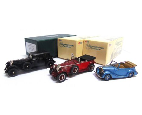 [WHITE METAL]. THREE 1/43 SCALE MODEL CARS  comprising a Lansdowne Models No.LDM75, 1930 Bentley 8-Litre, coachwork by H.J. M