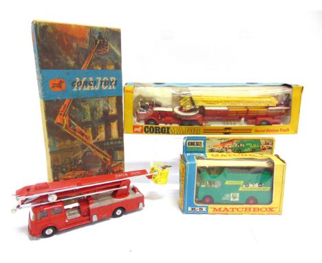 THREE DIECAST MODEL VEHICLES  comprising a Corgi Major Toys No.1127, Bedford Simon Snorkel Fire Engine, red, generally good c