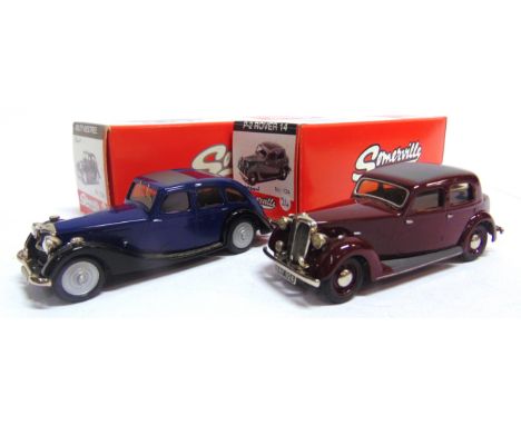 [WHITE METAL]. TWO 1/43 SCALE SOMERVILLE MODEL CARS comprising No.134, 1938 Rover 14 (P2), maroon near mint (one front spotla