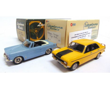 [WHITE METAL]. TWO 1/43 SCALE LANSDOWNE MODEL CARS  comprising a No.LDM19, 1968 Triumph Vitesse Mk II Convertible (top down),