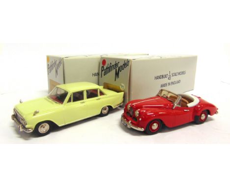 [WHITE METAL]. TWO 1/43 SCALE PATHFINDER MODEL CARS comprising a No.PFM18, 1952 Jowett Jupiter, red, limited edition 385/600,