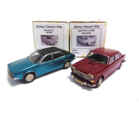 [WHITE METAL]. TWO 1/43 SCALE ABBEY CLASSICS MODEL CARS  comprising a No.AC07, Austin 3 Litre Saloon, maroon, mint, boxed; an