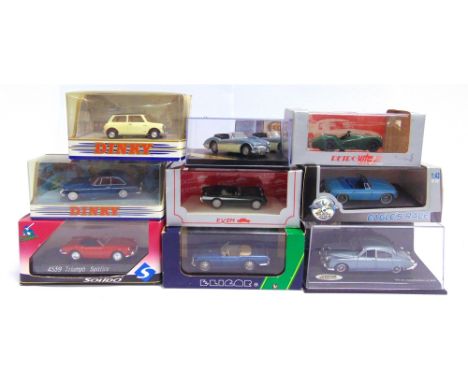 NINE ASSORTED 1/43 SCALE MODEL CARS  each mint or near mint and boxed.