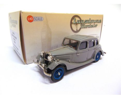 [WHITE METAL]. A 1/43 SCALE LANSDOWNE MODELS NO.LDM91, 1936 RILEY ADELPHI SALOON  grey with blue wire wheels, mint, boxed.