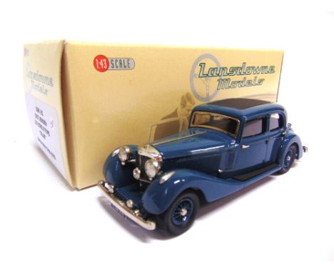 [WHITE METAL]. A 1/43 SCALE LANSDOWNE MODELS NO.LDM61, 1937 JENSEN 3.5 LITRE S TYPE  blue, mint, boxed.