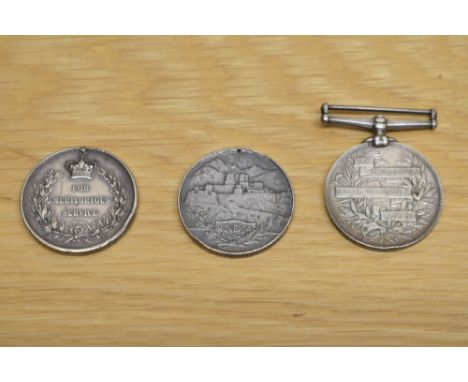 A Queen Victoria Volunteer Long Service Medal unnamed, no ribbon, George V Army Meritorious Service Medal, no suspender to 39