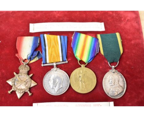 A WWI Four Medal Group, 14-15 Star, War Medal and Victory Medal to 1920 PTE.T.STEWART.S.LAN.R and George V Territorial Effici